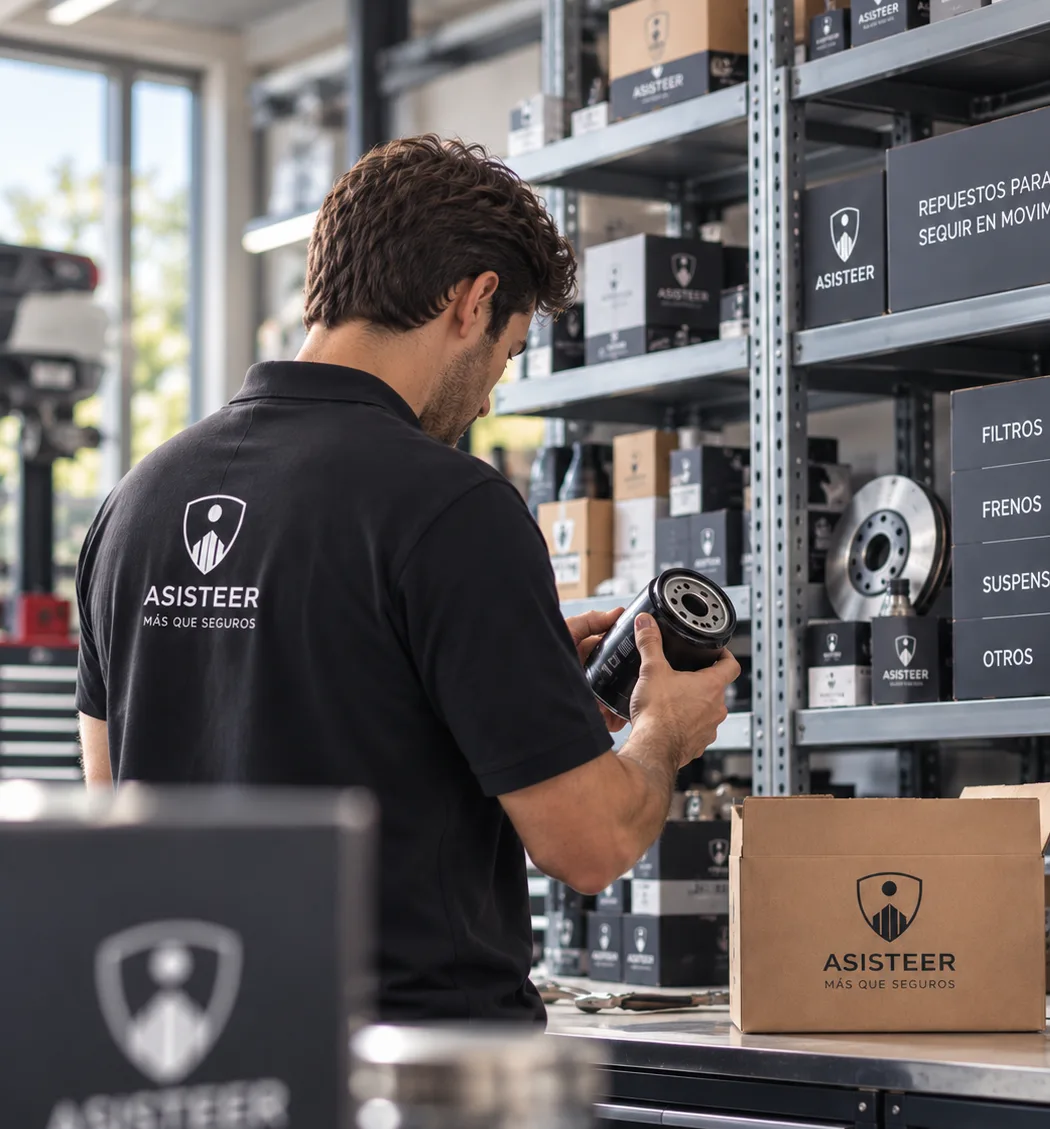 Especialista de Asisteer preparando un repuesto
